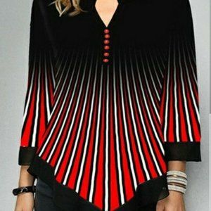 Ladies Tops Black with Red, White Stripes